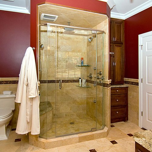 Creve Couer, MO | Angelica Marble Tile with glass boarder and inserts for Master Bathroom *