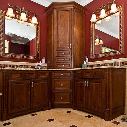 Creve Couer, MO | Marble bath with glass tile accents and glass wrapped mirrors*